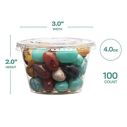Image of Clear Disposable Plastic Portion Cups With Lids (100 Sets - 4 Oz) - Disposable Condiment Cups, Thanksgiving Sauce /Dip /Dressing Cups, Souffle Cups & Jello Shot Cups With Lids