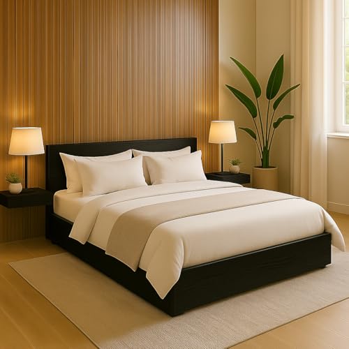 Image of MATTERHORN Engineered Wood Bed Queen Size (L1985 x W1560 H300 mm) | Platform Without Storage| Wooden cot for Bedroom Durable & Stylish Design| Free Assembly (Ebony Black)