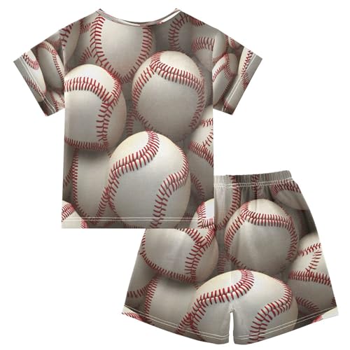 ALAZA Baseball 3d White Pajamas Set Short Sleeve Cotton Sleepwear Summer Pjs 2 Piece 5-14Y2