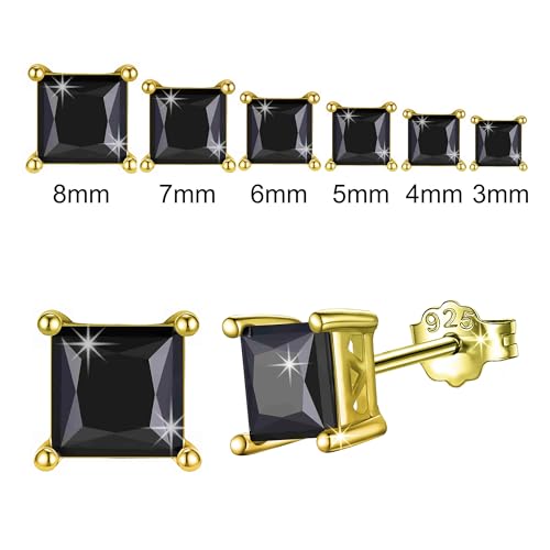 Image of SIVYAA Men's Single White /Black Square Solitaire Diamond Stud Earrings | Pure 925 Sterling Silver | Princess Cut Swiss Cubic Zirconia Ear Tops | Gift Item for Men and Boys | 6 Month Warranty