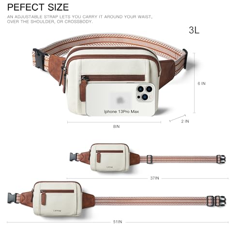 Image of LATMAP 3L TRIPLE ZIP Fanny Packs Belt Bag For Women Men Crossbody Waist Pack Sling Chest Bum Travel Bag Purse Faux Leather Fashion Cute Beige