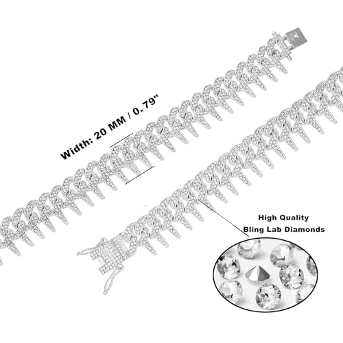 HH BLING EMPIRE Mens Gold Silver Plated Spike Cuban Link Chain Necklace and Bracelet Sets, Chunky Iced Out Diamond Miami Cuban Link Chains Hip Hop Jewelry3