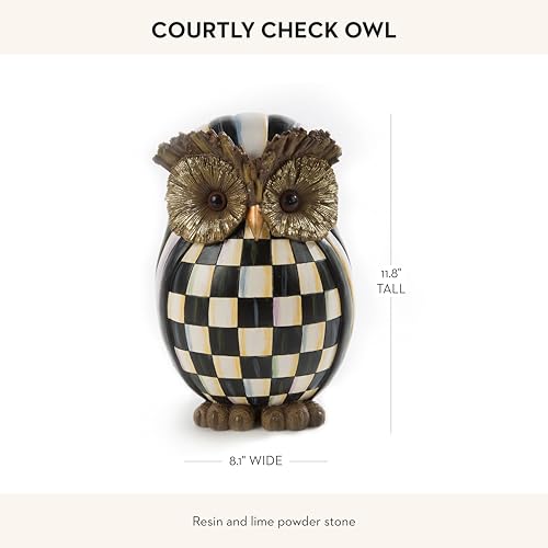 MACKENZIE-CHILDS Owl, Fall Owl Decor for Home, Black-and-White Courtly Check