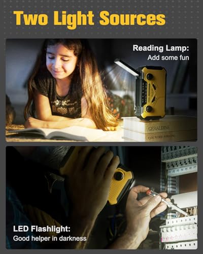 Image of 【Built-in 3000mAh Battery】 J-369 Multifunctional Hand-Crank Emergency Radio AA Battery Operated, Solar-Powered AM /FM Radio, Flashlight & Reading Light, Built-in Speaker, SOS Alarm, with Lanyard