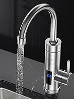 Elektrischer Wasserhahn für Durchlauferhitzer aus Edelstahl, Wasserhahn warm und kalt, 3000 W, Thermometer ohne LED, Warmwasserhahn für Küchenspüle, 360 ° drehbarer Wasserhahn