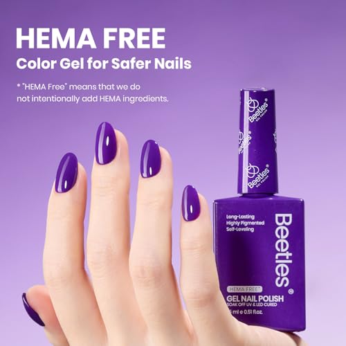 Image of Beetles Purple Gel Nail Polish 15ml HEMA-Free Dark Purple Soak Off UV | Full-size 15ml dark purple gel polish for salon-style DIY manicures; soak off and cure with a UV /LED lamp.