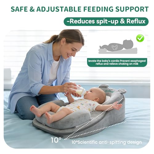 Image of Rootling Baby Feeding Pillow, Anti Overflow Feeding Pillow for Reducing Spit-Up, Safety Nursing Pillow, Baby Lounger Reflux Wedge Breastfeeding, Removable top and Bottom (Gray, Large)