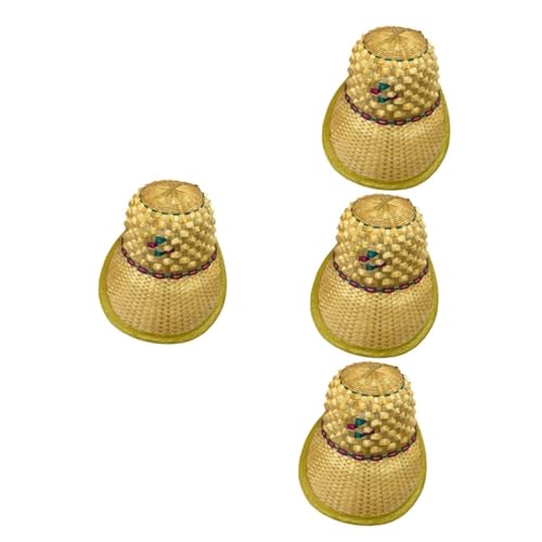 DEARMAMY 4 Piezas Sombrero de piña de bambú Sombrero de construcción Parasol Gorras Sombrero Divertido Gorros para el Sol Sombrero para la decoración Sombrero de Rendimiento Tejido de bambú