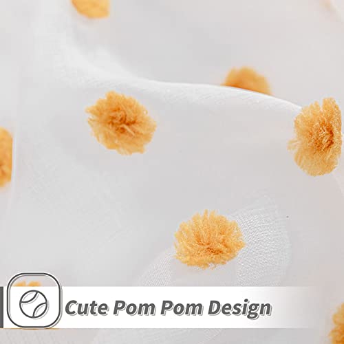 Image of MYSKY HOME Orange Pom Pom Sheer Curtains for Living Room 95 Inches 2 Pieces