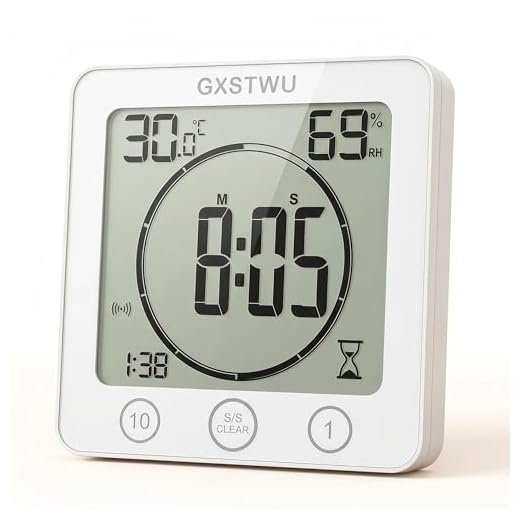 Digital Shower Clock, Bathroom Timer Clock, Waterproof for Water Spray, Count Up Count Down Alarm, Touch Screen Timer, Temperature Humidity, Wall Clock Magnet, Suction Cup, Hang, Stand (1pack)