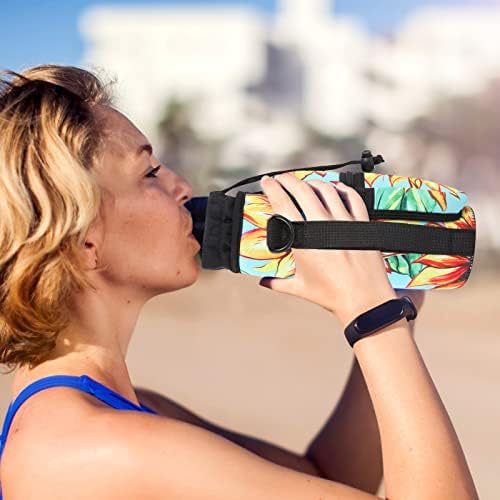 Water Bottle Sling Bag Sleeve Holder Carrier 25/32/40/64 oz,Insulated Crossbody Water Bottle Case Cover with Strap and Pockets for Men/Women Walking Hiking Camping (25oz, Sunflower Green background)