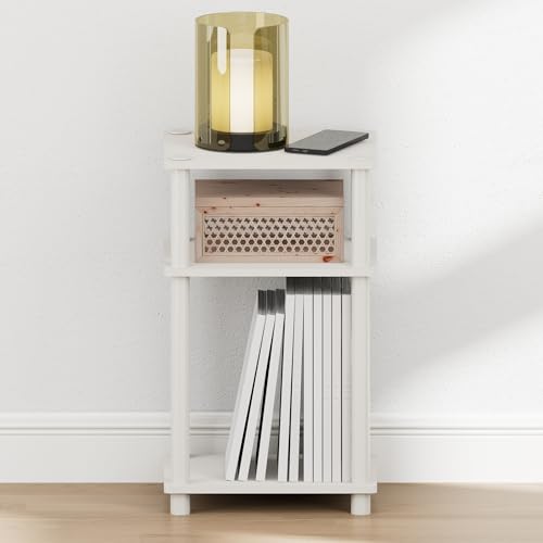 Image of Furinno Just Turn-N-Tube Open Storage Nightstand, 1 Pack, 3-Tier, White /White