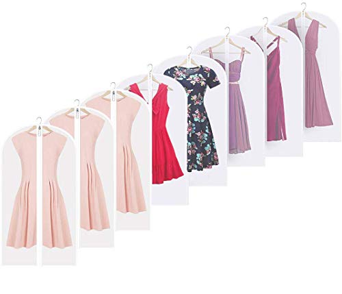 Linseray 8 Pack vêtements suspendus couvertures, sacs de costume 60cm x 100cm Sacs de couverture de vêtement respirant anti-mites avec fermeture à glissière complète pour Costumes Robes Manteaux Cover