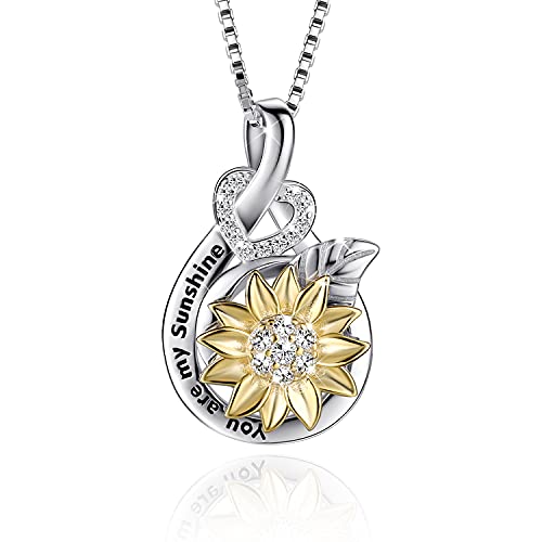 VANLAMS Sunflower Necklace for Women, Love Heart Pendant Necklace You Are My Sunshine Jewelry, Mothers Day Gifts Necklaces Gifts for Mom Wife Girlfriends Daughter
