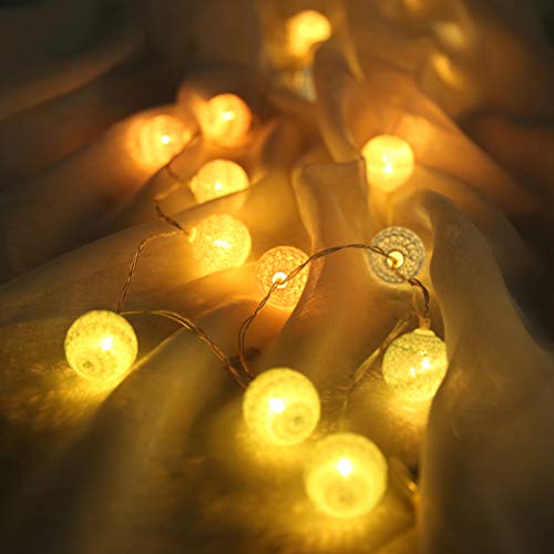 Cordão de luzes de bola de algodão com 20 lâmpadas de LED operadas por bateria para decoração de fes
