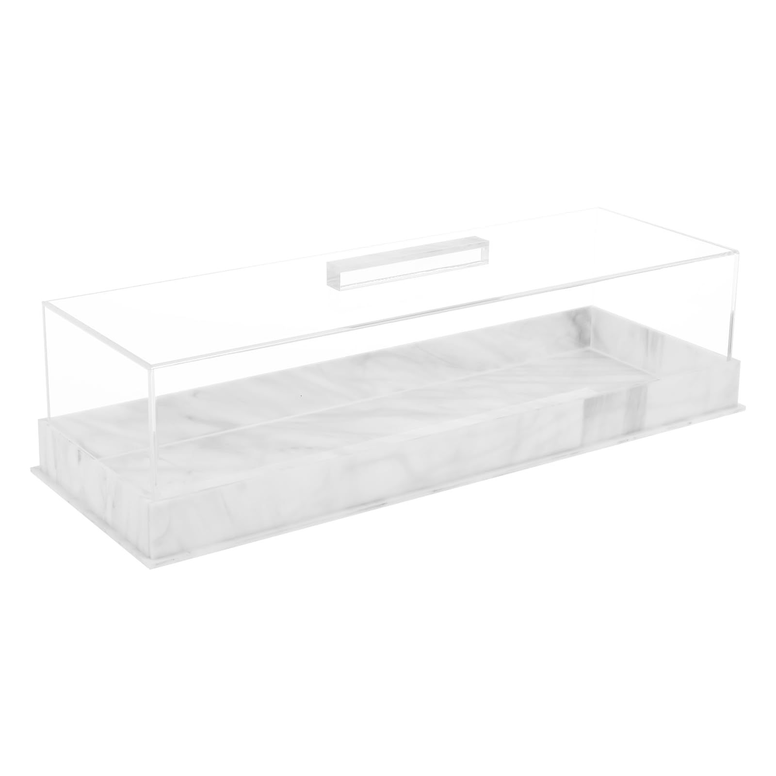 Rectangular Serving Tray With Lid Grey Marbleized Grain Cake Stand, Acrylic Holder Dessert Holder Tray, Rectangle Pastry Display Case, Elegant Marble Dessert Tray for Countertop Cakes (White)