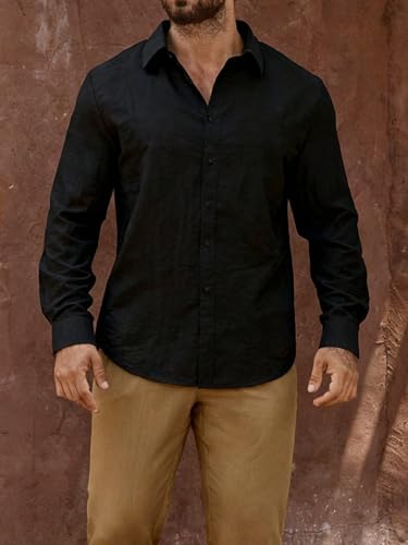 Image of Men's Casual Button Down Shirts Long Sleeve Linen Touch Textured Shirt Wrinkle Free Fashion Casual Vacation Beach Summer Shirt (1001)