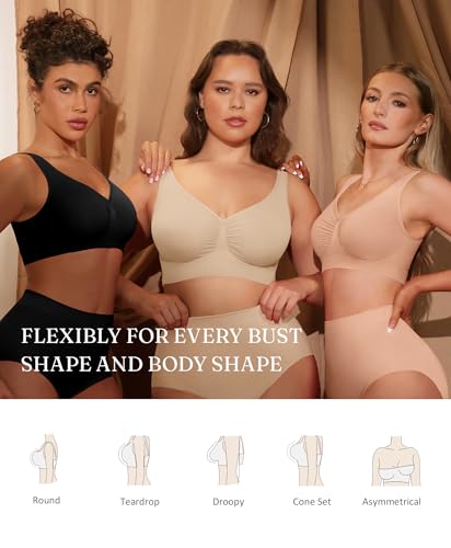 Image of FeelinGirl Seamless Everyday Bras for Women No Underwire with Wide Straps | Full Coverage, Comfy Sleep Bra, Smooth, Wide Back Bralettes, Wireless, Buttery Soft Tshirt Bra, Unlined, No Show