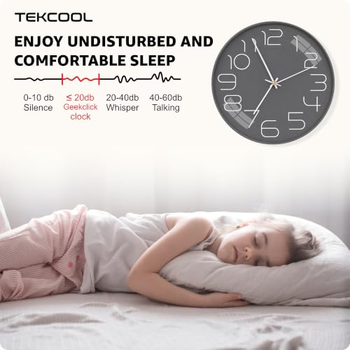 Image of TEKCOOL Plastic Digital Wall Clock 12 inch Silent Quartz Decorative Non-Ticking Classic Clock Battery Operated Round Easy to Read for Room /Home /Kitchen /Bedroom /Office /School-(Grey)'