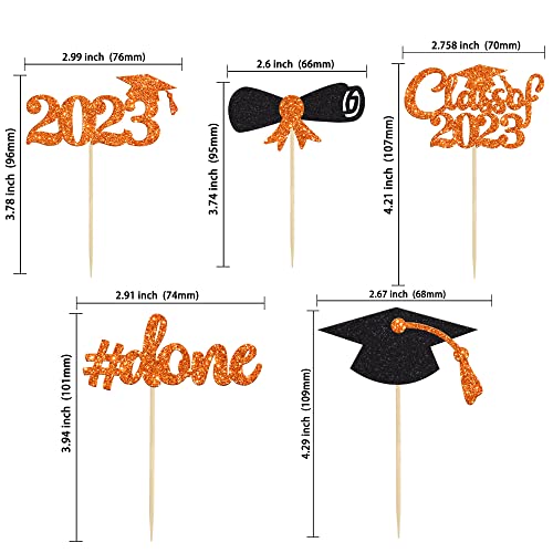 Gyufise 30Pcs 2026 Graduation Cupcake Toppers Orange Glitter Class of 2026 Done Cupcake Picks Grad Cap Diploma Cake Decorations for 2026 Graduation Theme Party Cake Decorations Supplies - Image 2
