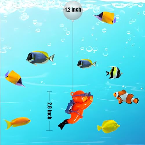 Image of Floating Aquarium Decorations - Diver Fish Tank Floating Decor, Adjustable Floating Fish Tank Accessories for Betta Fish, Cute Aquarium Ornament (Diver Orange)