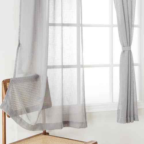 Image of Amazon Basics - Sheer Window Curtains | Light Filtering | 5 Feet | Set of 2 | Plain Design | for Living Room, Bedroom & Balcony | 115 cm x 150cm, Color - Grey