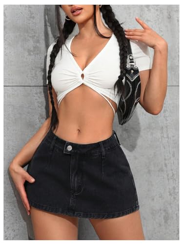 Floerns Women's Y2k Denim Mini Skirt Low Waist Jean Skirt with Underneath4