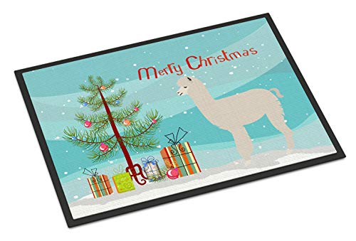 Caroline's Treasures BB9286MAT Alpaca Christmas Doormat 18x27, Teal Front Door Mat Indoor Outdoor Rugs for Entryway, Non Slip Washable Low Pile, 18H X 27W