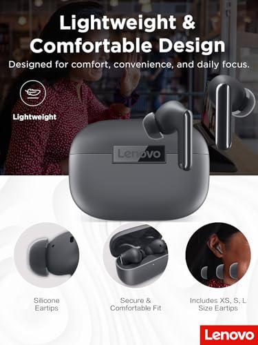 Image of Lenovo TWS Earbuds - True Wireless Earbuds with Active Noise Cancellation, Dolby Atmos Sound, 3 Mic ENC, IP55, Thunder Grey