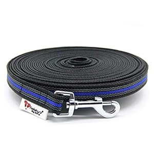 Twinkys Dog Style MADE IN GERMANY Sleeplijn Hondenriem met rubber bekleed 20 mm breed voor honden tot 50 kg – ZONDER polsband 10 meter zwart blauw