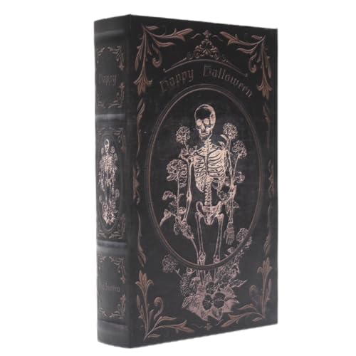 Microkize Decorative Vintage Book-Shaped Trinket Storage Box - Halloween Skull Embossed Pattern, Gothic Style Decorated Fake Book Box - Halloween Decoration -24A-002