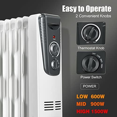 Goflame Electric Oil Filled Radiator Heater With Wheels, Portable Space Heater With Adjustable Thermostat, Tip-Over & Overheated Protection, Energy Saving Mini Heater For Home And Office, 1500W #TOP4