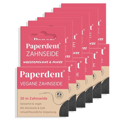 Paperdent Zahnseide Schwarz | 6er Pack – aufquellend & sanft zur Reinigung | mit Aktivkohle & Xylit, Wassermelone-Minze 30 m | vegan | Entwickelt von Zahnarzt Dr. Louis Bahlmann