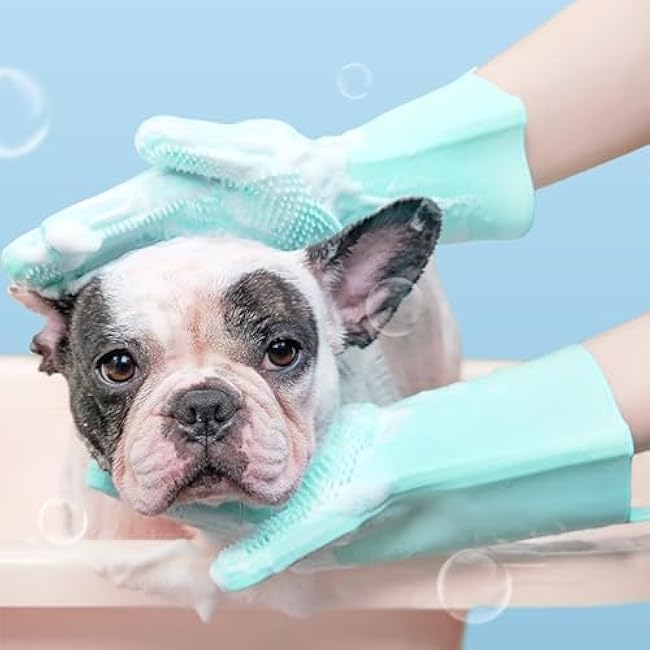 Pet Grooming Gloves£¬Heat-Resistant Silicone Gloves with High-Density Teeth for Enhanced Massaging and Bathing of Dogs and Cats (Green, 1 Pair)-UdHajySc