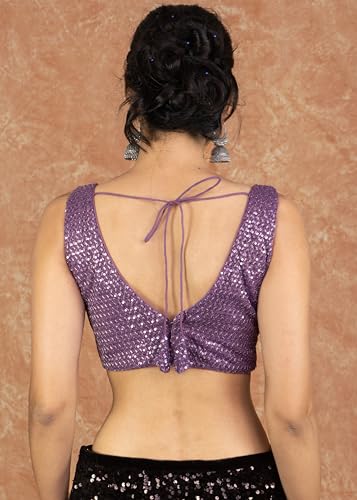 FIGURE'S DESIGNER Women's Sequin Embroidered Premium Net Fabric Sleeveless V Neck Sabyasachi Cut Readymade Saree Blouse E204