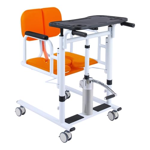 Silla de traslado con elevador para pacientes 2025, portátil 4 en 1, con asiento abatible a 180°, silla de traslado para inodoro con cojín, carrito de enfermería con elevador hidráulico para persona