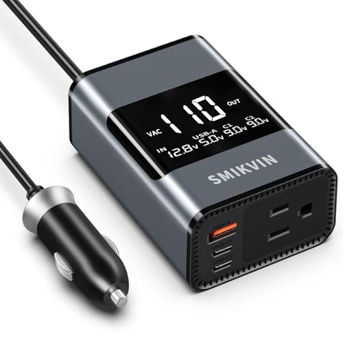 Image of 200W Car Power Inverter - with Plug Adapter Outlets and Voltage Display, with AC Outlets + USB-A + 2 USB-C PD Ports for Laptop/Phone, 12V to 110V Converter for Road Trips/Camping