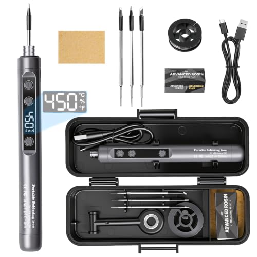Kit de Soldador Inalámbrico,Soldador Estaño con LCD,USB-C recargable