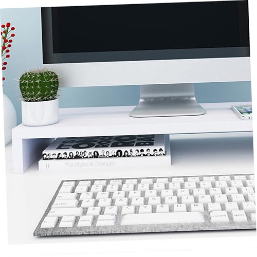 Support étagère de rangement surélevée écran bois blanc IMIKEYA - 6
