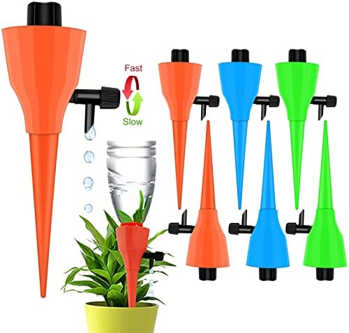 OZMI Plant Self Watering Insert Spikes Device, 6 PCS Automatic Water Control System with Slow Release Valve, Adjustable Water Volume Drip Irrigation Control System for Home and Vacation Plant Watering
