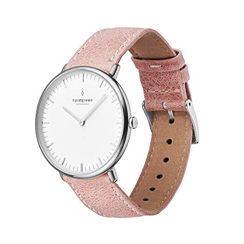 Nordgreen Unisex Native Scandinavian Silver Analog Watch 36mm with Pink Leather Strap...