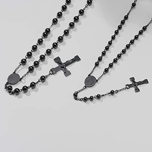 Vnox Rosary Cross Necklace For Men Women,Long Rosary Beads Catholic Cross Y Necklace With Crucifix Cross Virgin Mary Medal Pendant,6Mm Bead,Black #TOP11
