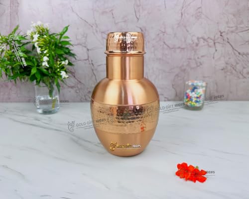Image of GoldGiftIdeas Copper Hammered Apple Jug Pitcher for Home, Copper Jar for Water, Occasional Return Gift, Healthy and Travelling Essential, Copper Jug for Health
