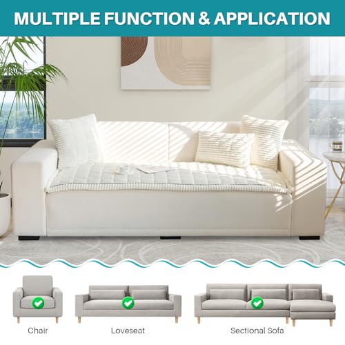 Topchances Thick Sofa Cover 1 2 3 Seater,Non-Slip Seat Cushions,New Super Soft Couch Cushions,Washable Sofa Pads Suitable for Dog Pet Living Room Furniture Protector(Cream White,70×150cm) - Image 2