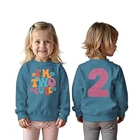 BOUTIKOME 2. Geburtstag Sweatshirt für Mädchen “I’m Two Cute” Drucker Pullover Zweiter Geburtstags Kinder Outfits Schwesterchen Rundhals Langarmshirt Herbst Winter Babykleidung(Blau,2 Jahre)