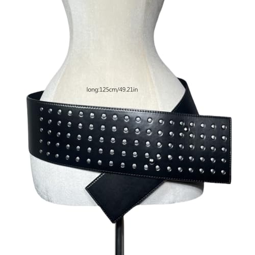 Oversized Buckle Waist Belt Punk Wide Chain Heavy Duty Buckle Modern Waistband Waist Chain Studded Belt4