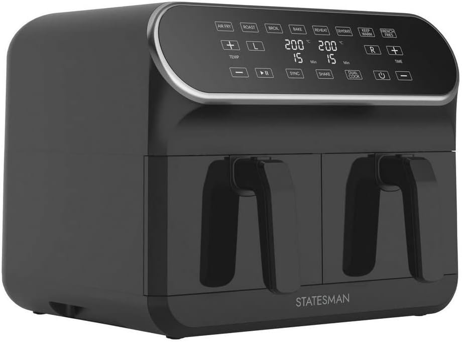 Statesman SKAF08017BK - Friggitrice ad aria digitale a doppia zona, colore: Nero Statesman SKAF08017BK - Friggitrice ad aria digitale a doppia zona, colore: Nero
