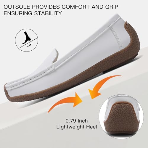 Image of Women's Comfortable & Lightweight Leather Loafers Slip-Ons Driving Walking Mocs Boat Shoes Cute Business Casual Dress Shoes Work Flats for Women