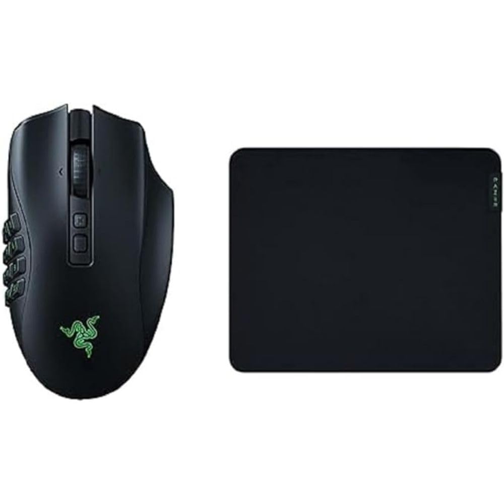 Razer Naga V2 Pro - Ratón inalámbrico para juegos MMO con sensor de 30K, Alfombrilla de ratón blanda Gigantus V2 Medium, Negro