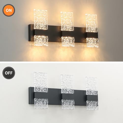 Image of Modern Matte Black 3 Lights Bathroom Vanity Light, Eleglant Black LED Bathroom Light Fixtures over Mirror, Dimmable Acrylic Shade Wall Lighting Fixtures, Hardwired Wall Light(H9.25in, L21.26in)